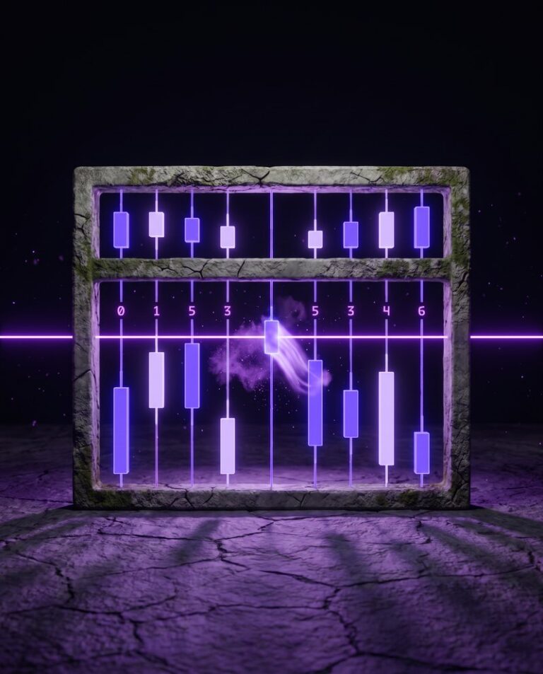 Stone abacus with glowing candlestick beads – review your trading every day